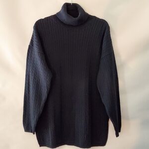 525 Cable Knit Cotton Turtleneck Sweater Women's Size L Black Long Sleeve Top